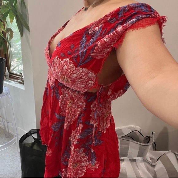 FREE PEOPLE Marnie Floral Peony Lace Wrap Dress Tunic Top Beach Cover Up Tie Bow - Picture 9 of 15